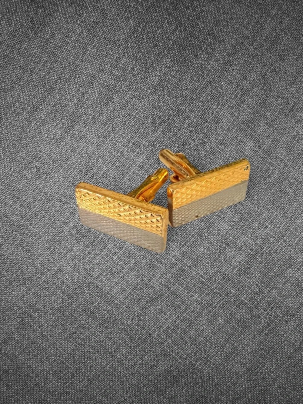 Vintage Gold And Silver Tone Textured Rectangle Cufflinks Pair